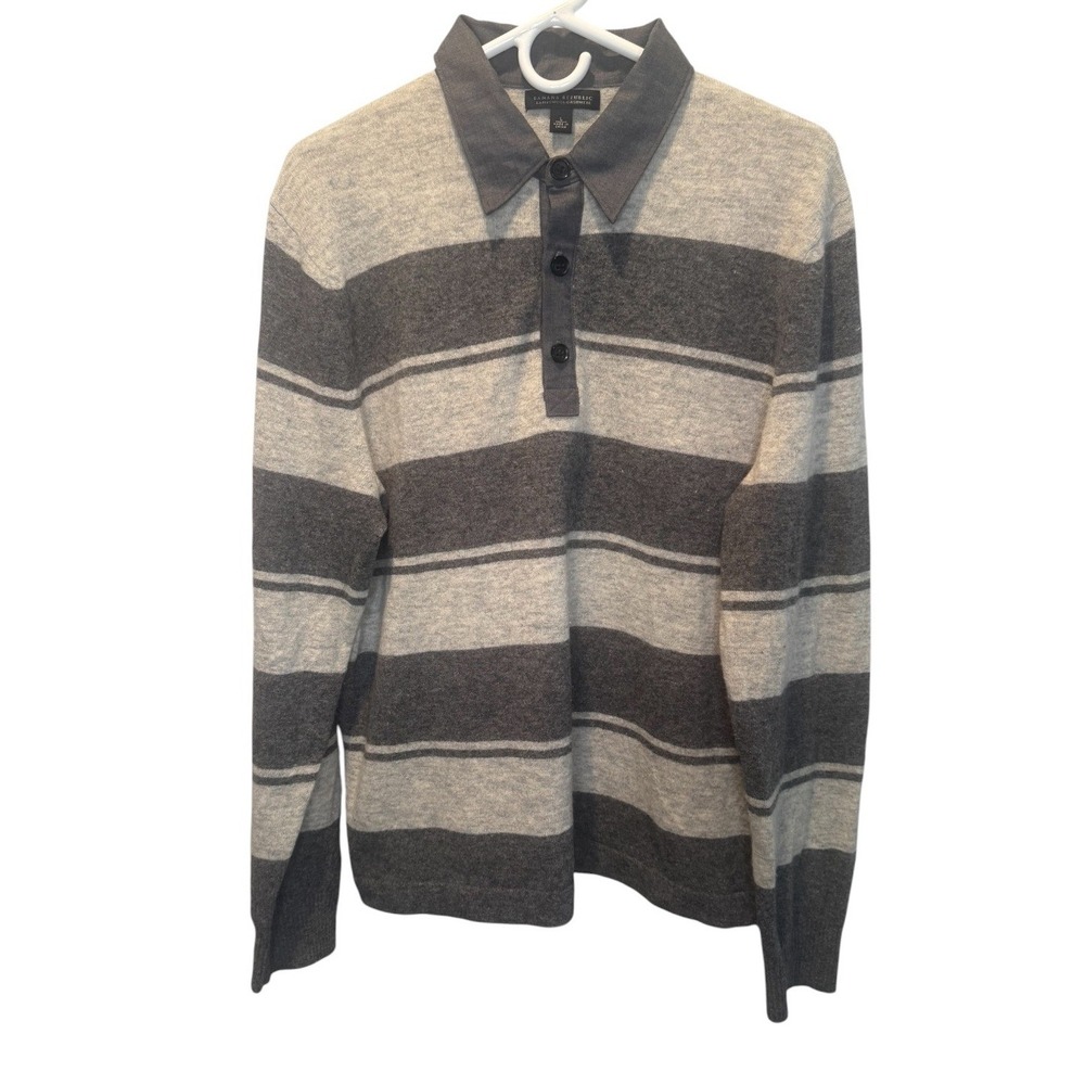 Banana Republic Mens Grey Stripe Collared  Sweater Lambswool Cashmere Large